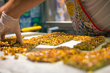 pistachios in caramel by weight. Travel to Sicilyの写真素材