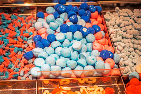 jelly candies and marmalades of different flavors and shapes by weight. Travel to Sicilyの写真素材