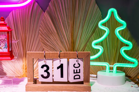 calendar for December 31 with decorative Christmas treeの写真素材