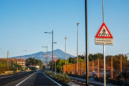 beautiful view on the road to the highest volcano in Europe. Traveling in Sicilyの写真素材