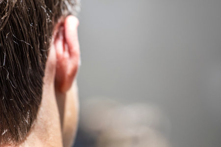 neatly trimmed male necklace of a teenage boy. Style and fashionの写真素材
