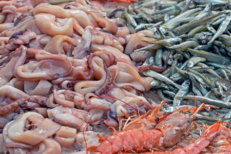 fresh seafood at the market in Sicily. Traveling around Italy