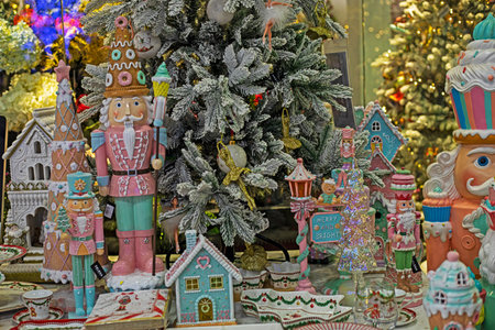 Nutcracker figures on the background of a Christmas tree