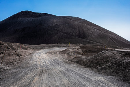 Beautiful view of the road to Mount Etna during the day. Traveling in Italy