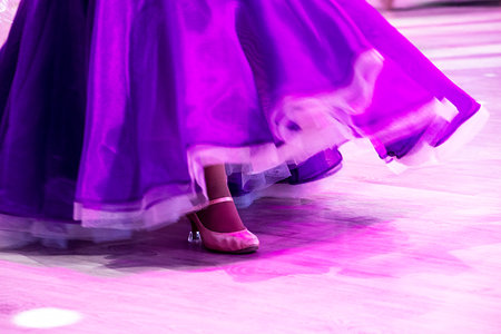 Comfortable satin dance shoes with heels for the standard programの写真素材