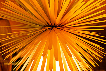 Stylish eco-friendly lamp made of wooden sticks. Energy saving.の写真素材