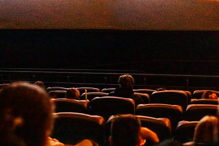 Moviegoers watching a movie in a theater.の写真素材