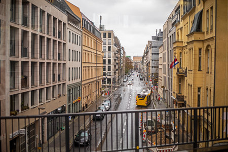 rainy view of Berlin from the window. Traveling in Europeの写真素材
