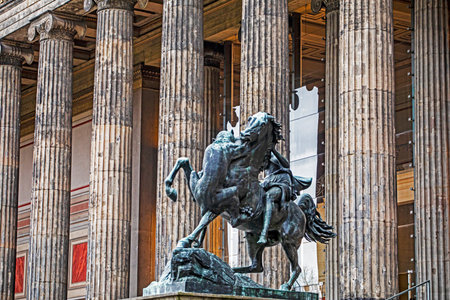 Bronze statue, Amazon on horseback, fighting a lion in Germany