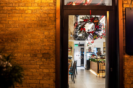 Decorative Christmas wreath on an interior door