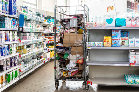 Household goods in the household goods section of a supermarketの写真素材