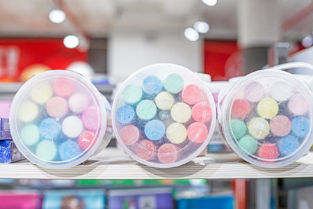 Multicolored chalk for drawing on the chalkboard and outside. Back to school