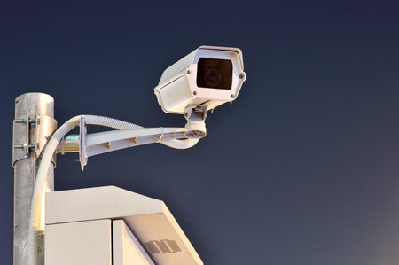 CCTV cameras are working at night On a blue background bangkok thailand