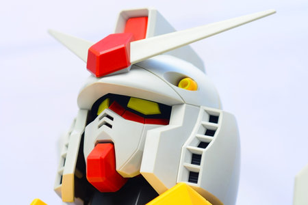 Gundam closeup shots to the head on a white background
