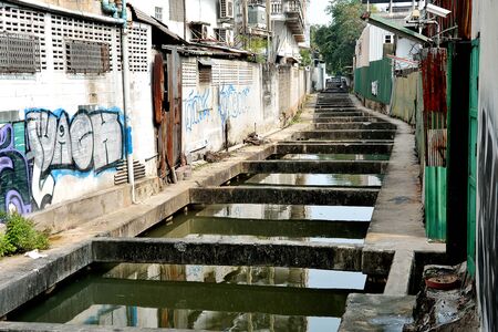 Bangkok,Thailand - January 29, 2015;Drain the slums of Bangkok.のeditorial素材