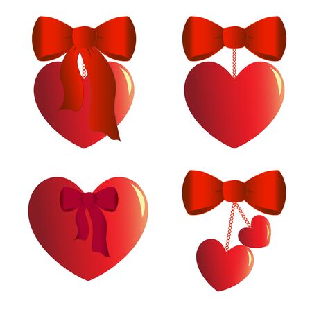 Four heart charms with bowsのイラスト素材