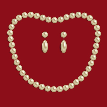 Necklace of brilliant pearls on red backgroundのイラスト素材