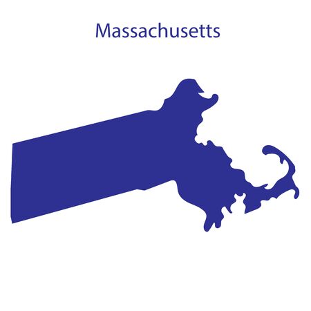 United States, Massachusetts. Dark blue silhouette of the state on its borders.の写真素材
