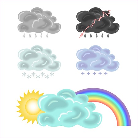 Five variants of clouds and rainbowのイラスト素材