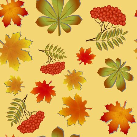 Autumn pattern with maple leaves, the leaves of chestnut and Rowan. Seamless patternのイラスト素材