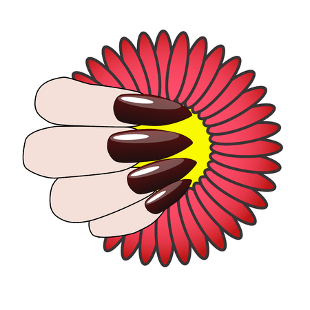 Woman hand with nice manicure and flower.のイラスト素材
