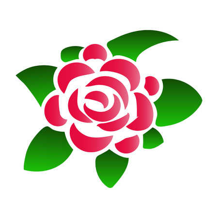 Simple stylized rose with leaves. Vector drawingのイラスト素材