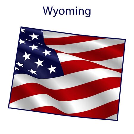 Wyoming full of American flag waving in the wind. The outline of the stateのイラスト素材