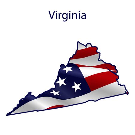 Virginia full of American flag waving in the wind. The outline of the stateのイラスト素材