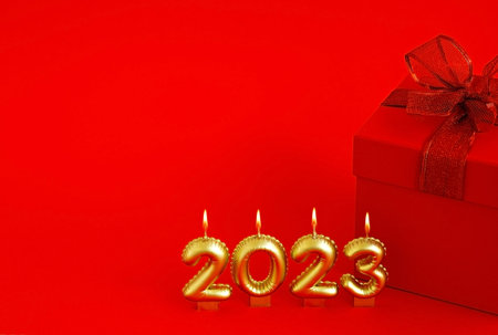 new year 2023 postcard baner background red gift christmas
