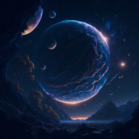 Breathtaking view of a futuristic space landscapeの素材