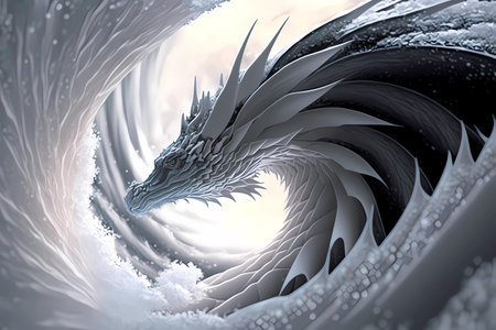 Abstract snow dragon background. 3D rendering of abstract fractal background for creative design, art and entertainmentの素材