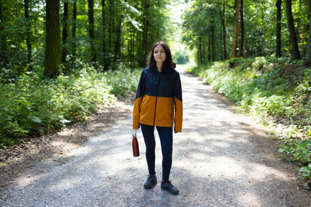 Beautiful woman tourist in the forest.の写真素材