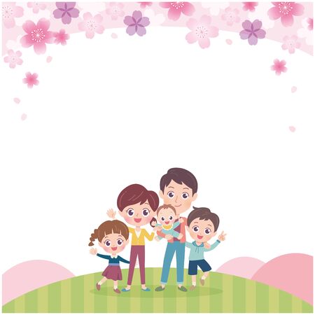 Family is cherry blossom viewing.It's vector art so it's easy to edit.のイラスト素材