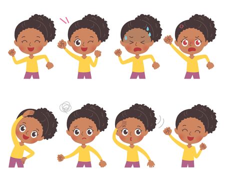 A set of african woman with who express various emotions.It's vector art so it's easy to edit.のイラスト素材