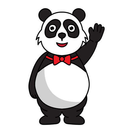 Fat Panda Mascot cartoon character illustration raises his hand bye byeのイラスト素材