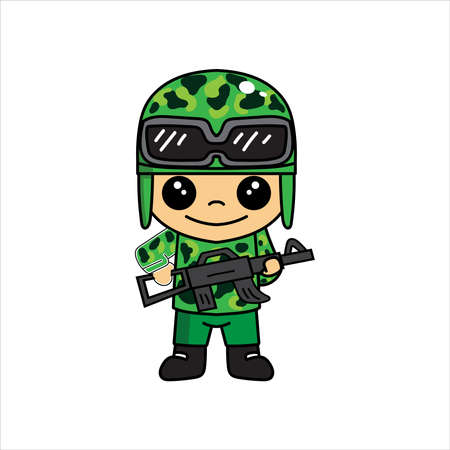 mascot illustration of army cartoon character or cute soldier with a gunのイラスト素材