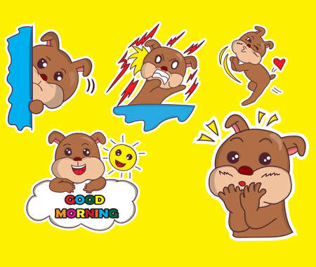 vector illustration of mascot cartoon dog character for stickers in various posesのイラスト素材