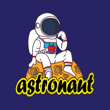cute astronaut mascot cartoon character sitting on the moonのイラスト素材