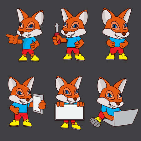 Fox logo mascot cartoon character bundle package with various activitiesのイラスト素材
