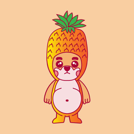 cartoon dog mascot illustration in pineapple costumeのイラスト素材