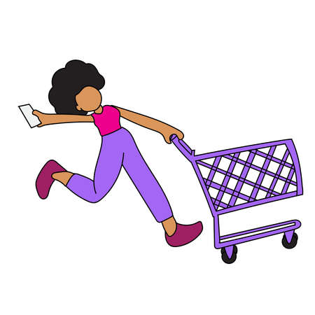 flat cartoon woman shopping happilyのイラスト素材