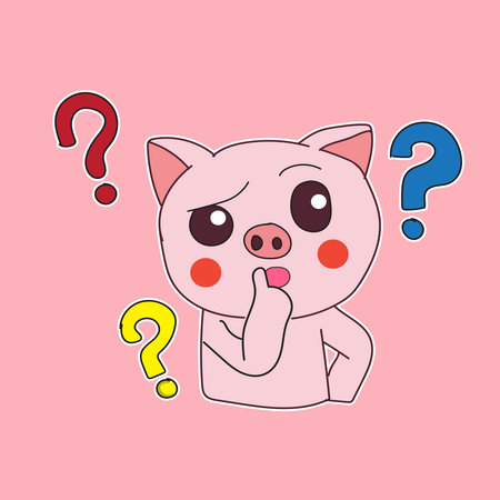 cute cartoon pig character who is confused and thinkingのイラスト素材