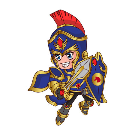 cartoon chibi warrior knight character in battle suit nftのイラスト素材