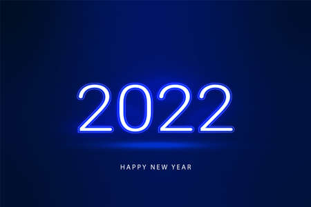happy new year 2022 blue neon font blue backgroundのイラスト素材