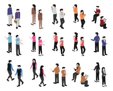 set packet isometric character from front and backのイラスト素材