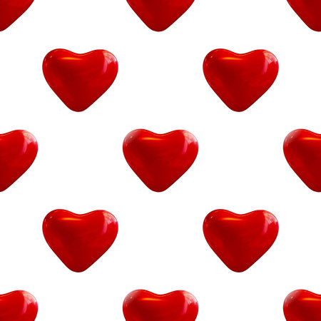 Red hearts on a white isolated background. Seamless pattern for Valentine's Day. 3D-image.