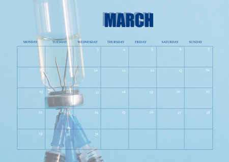 A clean desktop calendar for March, for the doctor. The layout used as the schedule planner. A...