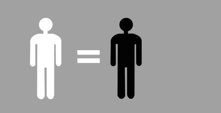 The concept of race equality. The icon of a white person is equal to the icon of a black person,...