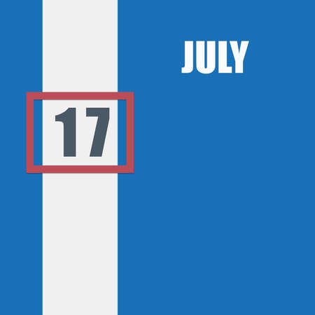july 17.17th day of month, calendar date.Blue background with white stripe and red number slider. Concept of day of year, time planner, summer month.の写真素材