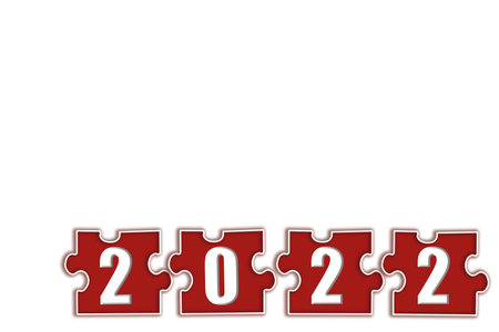 Welcome to 2022. Puzzle elements with numbers 2, 0 on an isolated background. Red details with white...